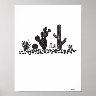 Poster voor zwarte en witte cactus en Succulenten