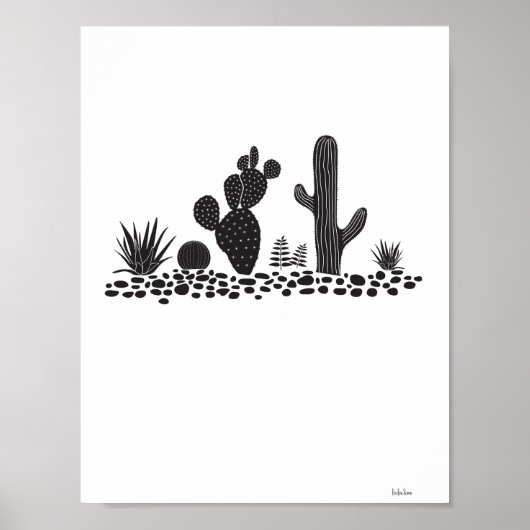 Poster voor zwarte en witte cactus en Succulenten (Voorkant)