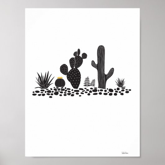 Poster voor zwarte en witte cactus en Succulenten (Voorkant)