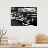 Poster voor zwarte en witte klassieke auto's (Keuken)