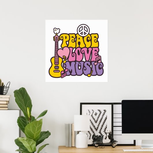 Poster Vrede, Liefde en Muziek (Thuiskantoor)