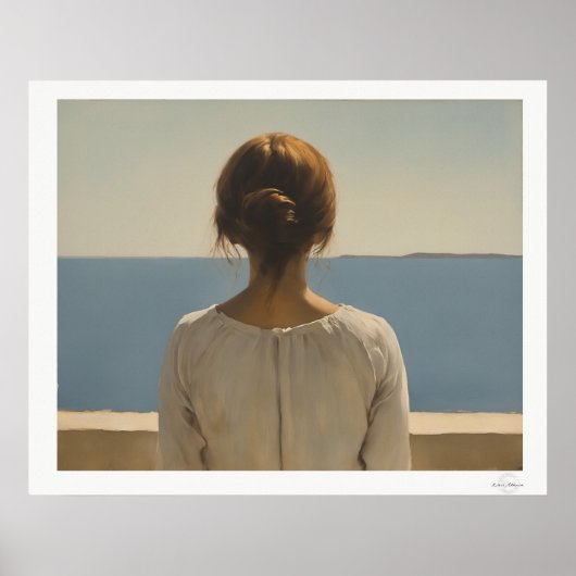 Poster Vrouw die naar de zee kijkt (Voorkant)