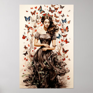 Poster - Vrouw met Vlinders Vlinder Kunst