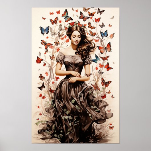 Poster - Vrouw met Vlinders Vlinder Kunst (Voorkant)