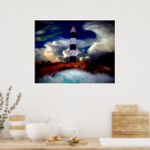 Poster/vuurtoren met golven poster (Keuken)