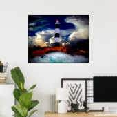Poster/vuurtoren met golven poster (Thuiskantoor)