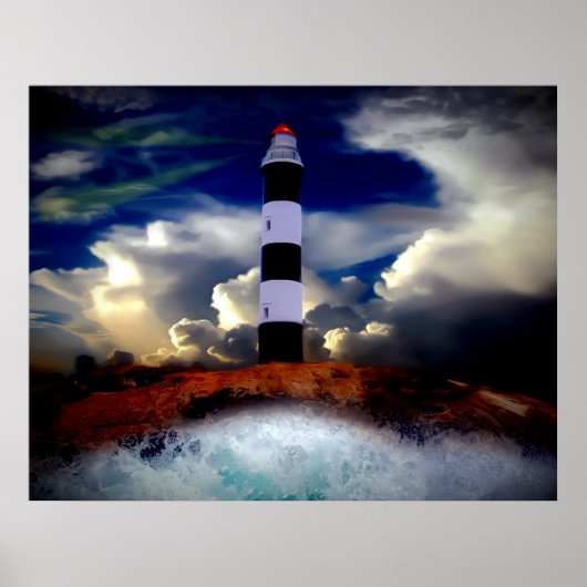 Poster/vuurtoren met golven poster (Voorkant)