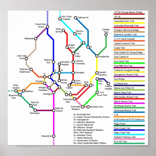 Poster Washington DC Bike Map (Voorkant)