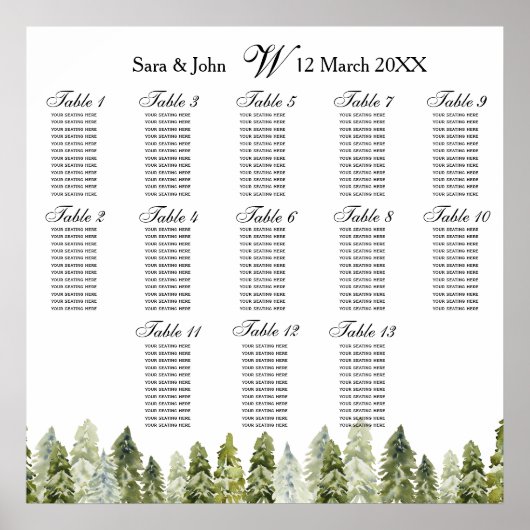 Poster waterverf Camping Rustic Pine Seating Plan (Voorkant)