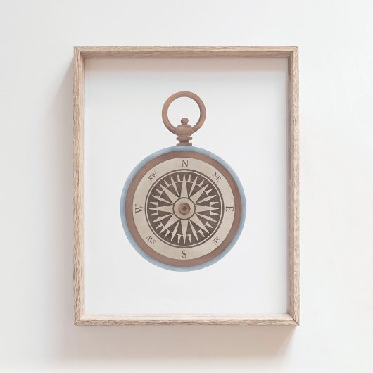 Poster  Waterverf Compass Travel Decor