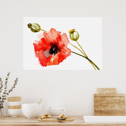 Poster waterverf rode papaver (Keuken)