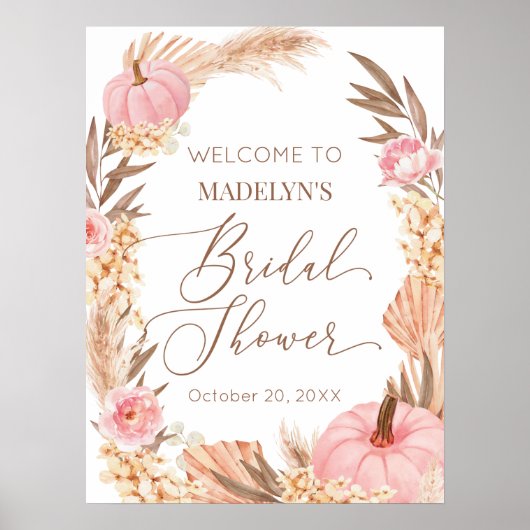 Póster Welcome Sign Floral Pink Pampas Bridal Show Poster (Voorkant)