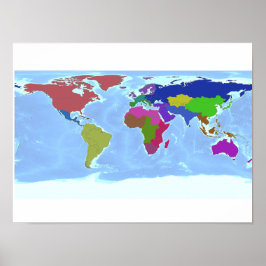 Poster wereldkaart van regio's