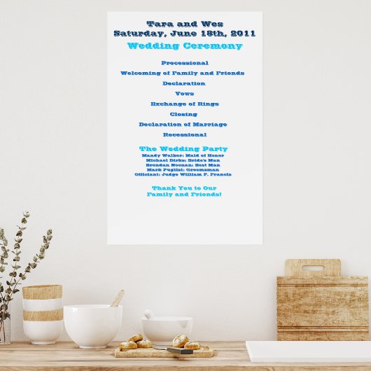 Poster Wes en Tara Wedding Programme (Keuken)