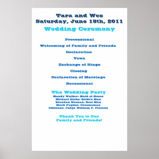 Poster Wes en Tara Wedding Programme (Voorkant)