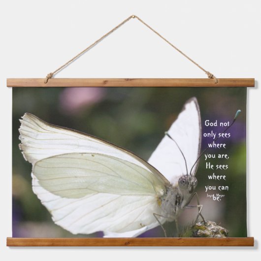 Poster White Butterfly Close-up Gezegde Christelij Hangend Wandkleed (Voorkant)