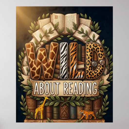 Poster 'Wild About Reading', Safari Jungle Klaslok (Voorkant)