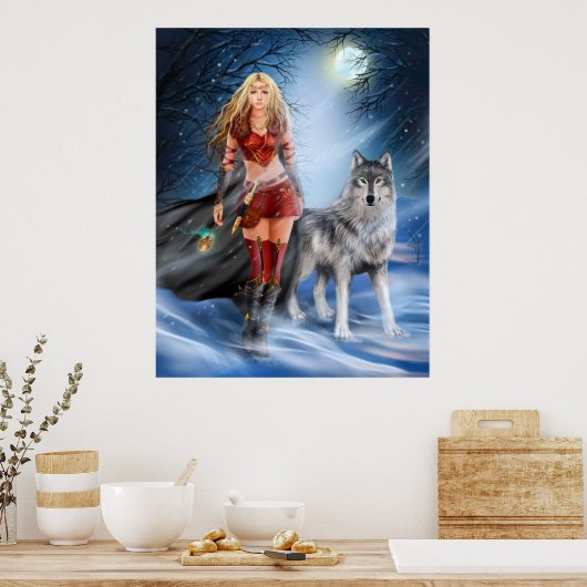 Poster Winter Warrior Princess en wolf (Keuken)