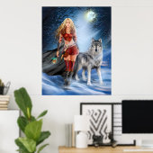 Poster Winter Warrior Princess en wolf (Thuiskantoor)