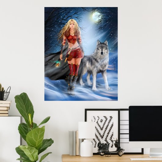 Poster Winter Warrior Princess en wolf (Thuiskantoor)