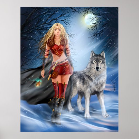 Poster Winter Warrior Princess en wolf (Voorkant)