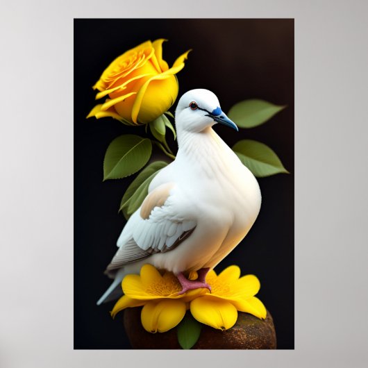 Poster - Witte Duif Gele Bloemen Vrede (Voorkant)