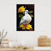 Poster - Witte Duif Gele Bloemen Vrede (Keuken)
