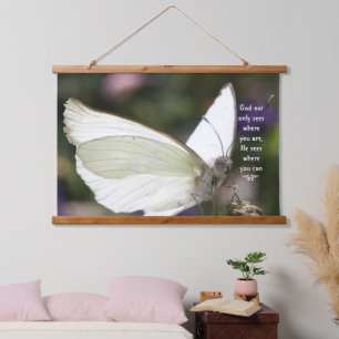 Poster Witte Vlinder Close-up Zegt Christelijk  Hangend Wandkleed