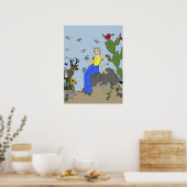 Poster woestijnmeisje en dieren (Keuken)