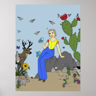 Poster woestijnmeisje en dieren