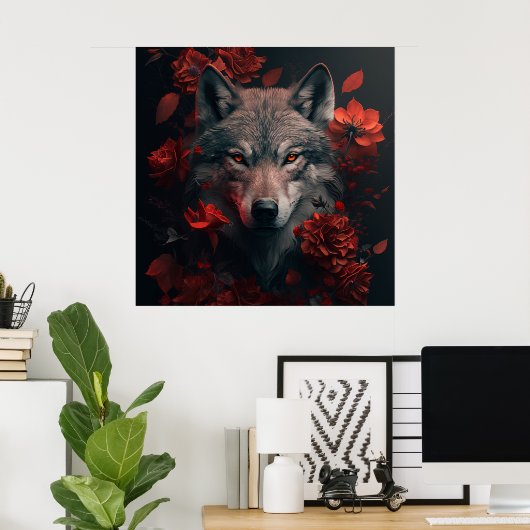 Poster Wolf Fleur (Thuiskantoor)
