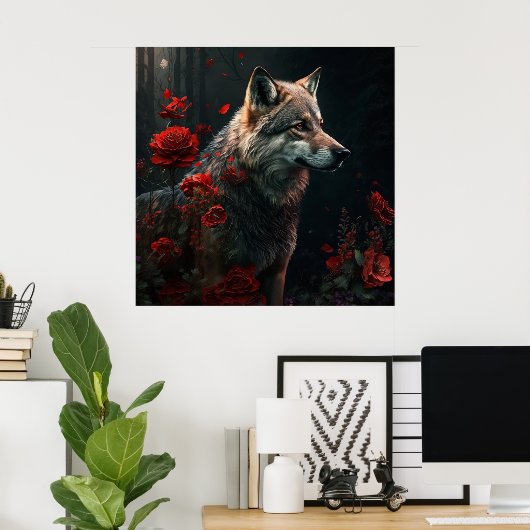 Poster Wolf Fleur (Thuiskantoor)