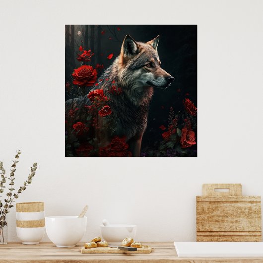 Poster Wolf Fleur (Keuken)