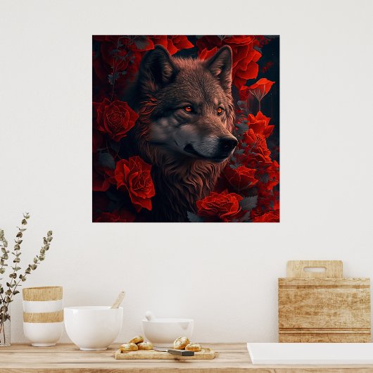 Poster Wolf Fleur (Keuken)