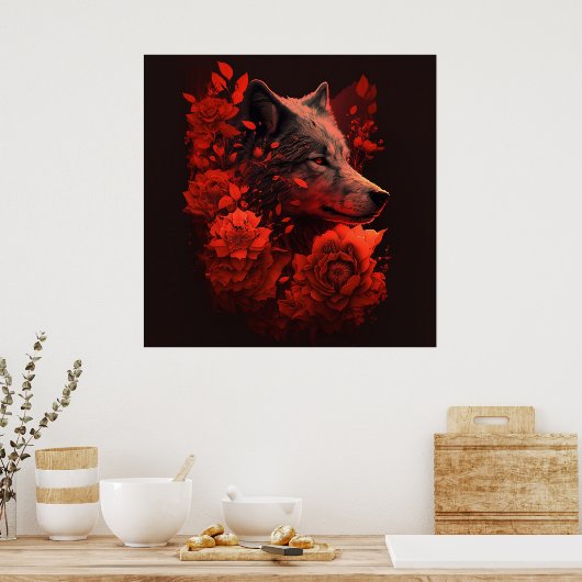 Poster Wolf Fleur (Keuken)