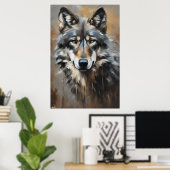 Poster | Wolf | Oliekunststijl (Thuiskantoor)