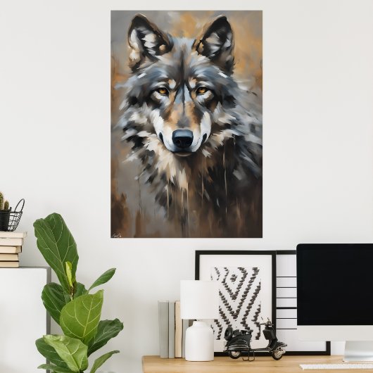 Poster | Wolf | Oliekunststijl (Thuiskantoor)
