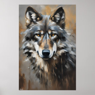 Poster   Wolf   Oliekunststijl