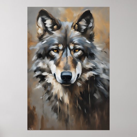 Poster | Wolf | Oliekunststijl (Voorkant)