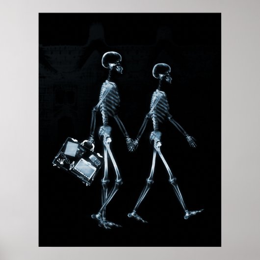 Poster X-Ray Skeleton Couple Traveling Black Blue (Voorkant)