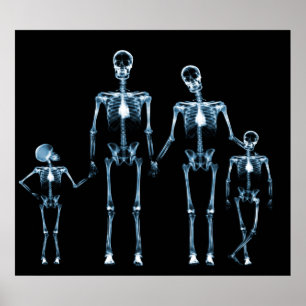 POSTER - X-RAY SKELETON FAMILIE BLACK BLUE