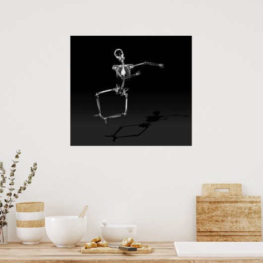 POSTER - X-RAY SKELETON JOY LEAP BLK B&W (Keuken)