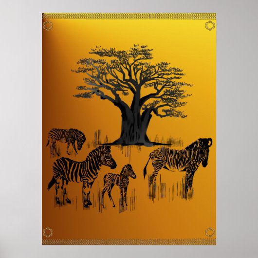 Poster zebra en Baobab (Voorkant)