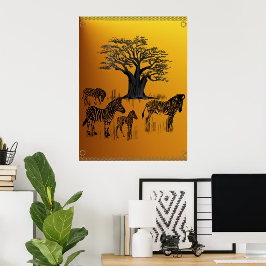 Poster zebra en Baobab (Thuiskantoor)