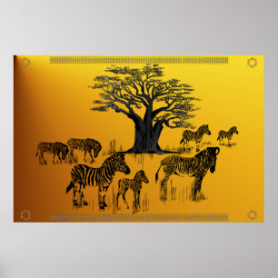 Poster zebra en Baobab