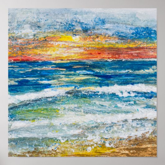 Poster - Zee golven zonsondergang (Voorkant)