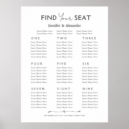 Poster Zitplan 9 tafels Trouwen (Voorkant)