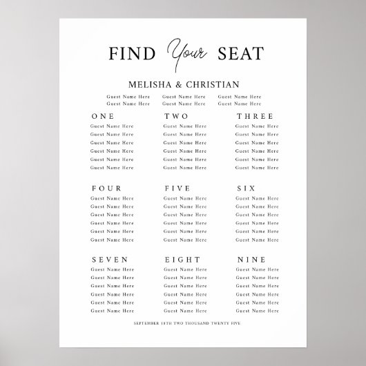 Poster Zitplan 9 tafels Trouwen (Voorkant)