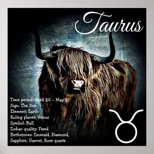 Poster Zodiabel gebaar Symbool Taurus Astrology (Voorkant)