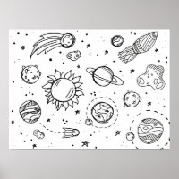 Poster zonnestelsel (zwart-wit)